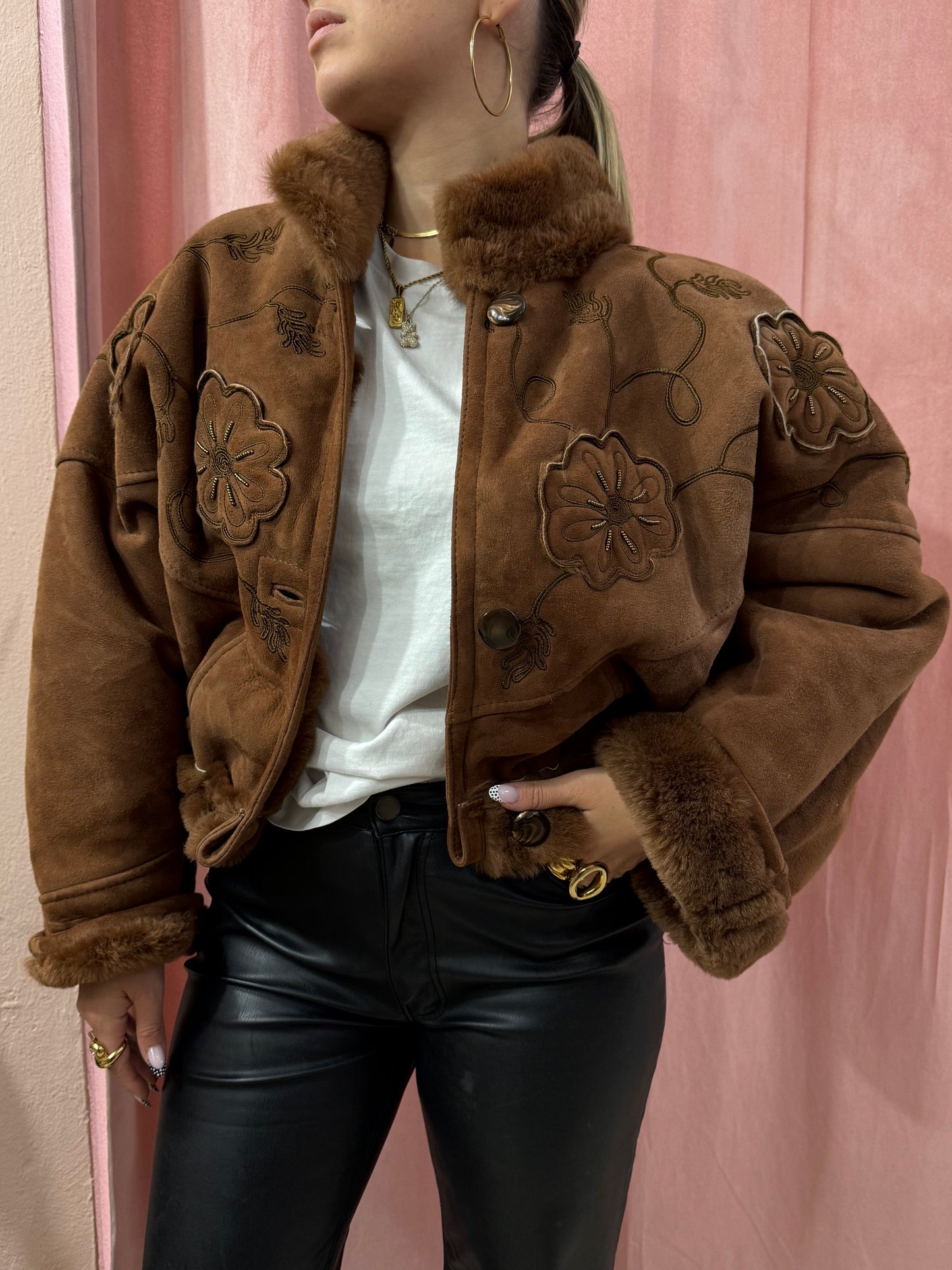 Montone vintage Shearling con ricami
