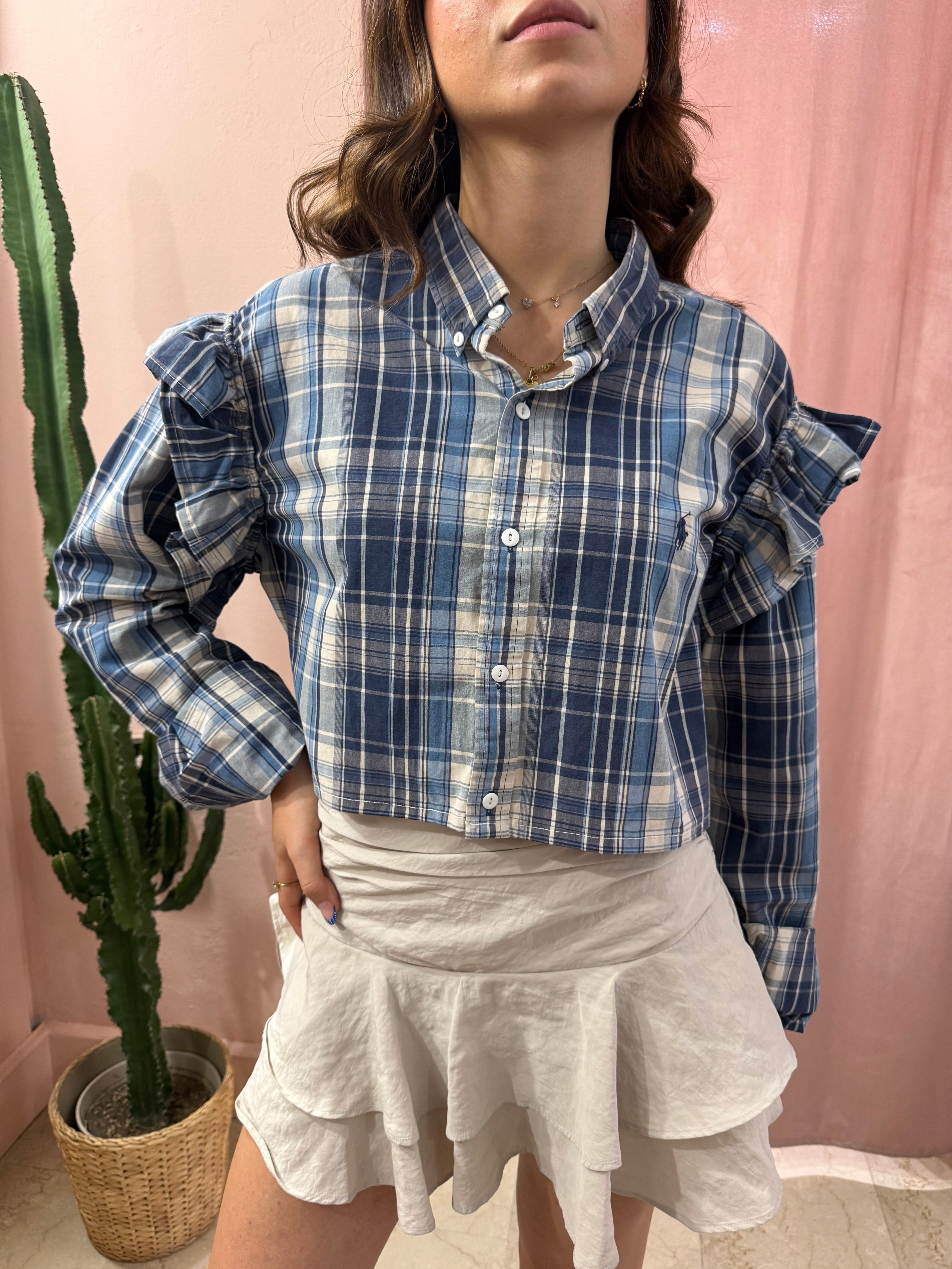 Camicia Ralph Lauren upcycling quadri blu e beige