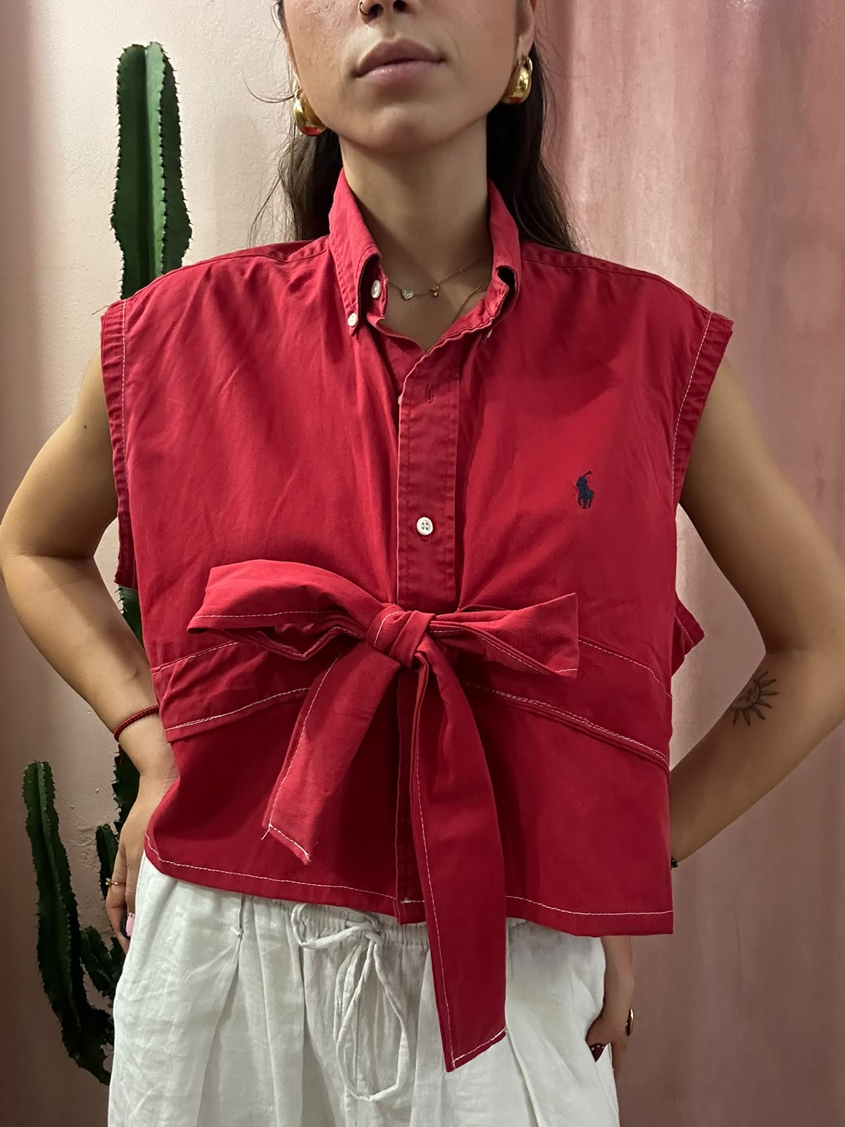 Camicia Ralph Lauren upcycling fiocco rossa