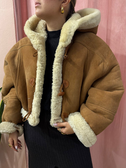 Montone vintage crop con cappuccio