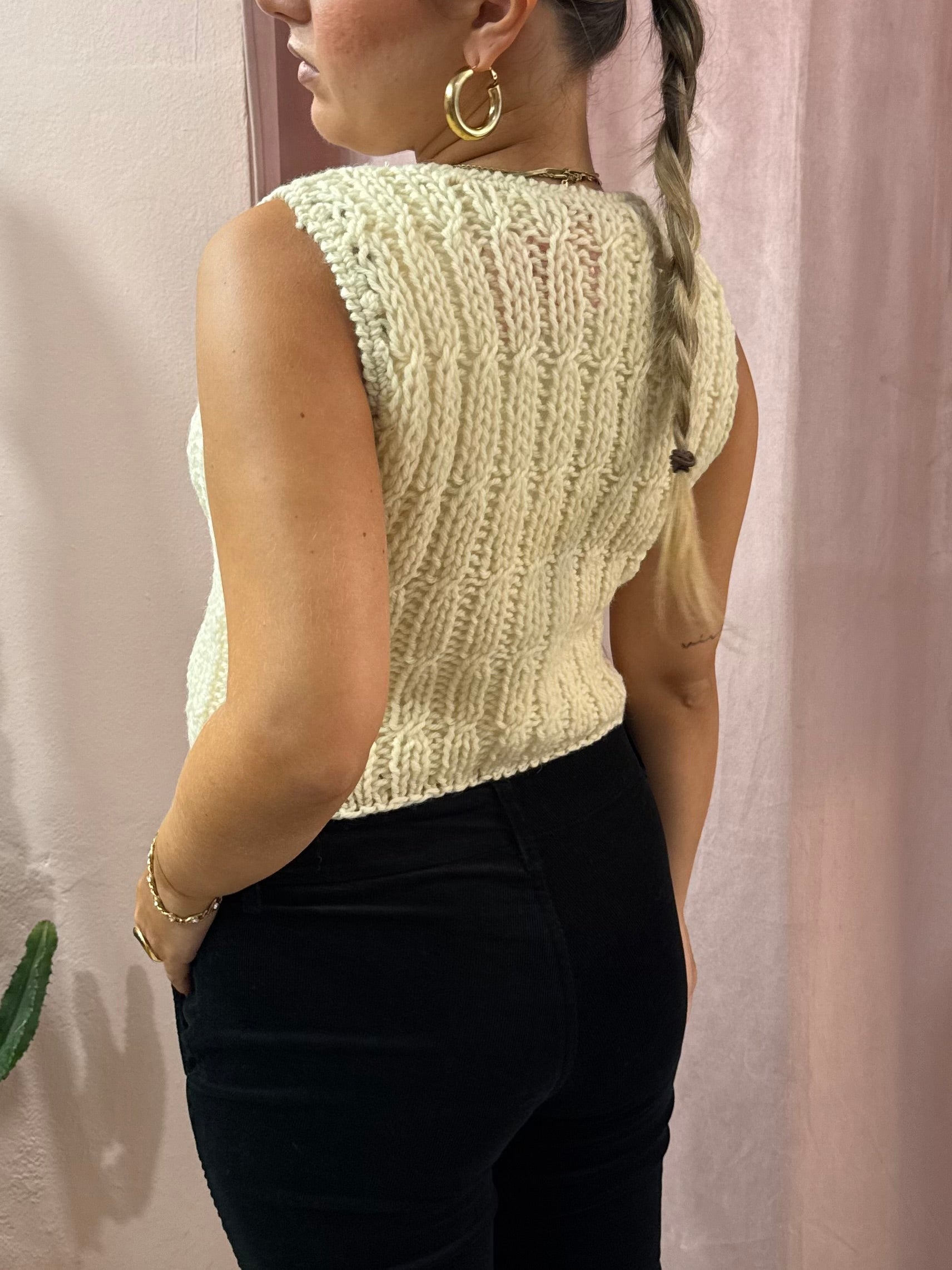 Smanicato in maglia di lana panna