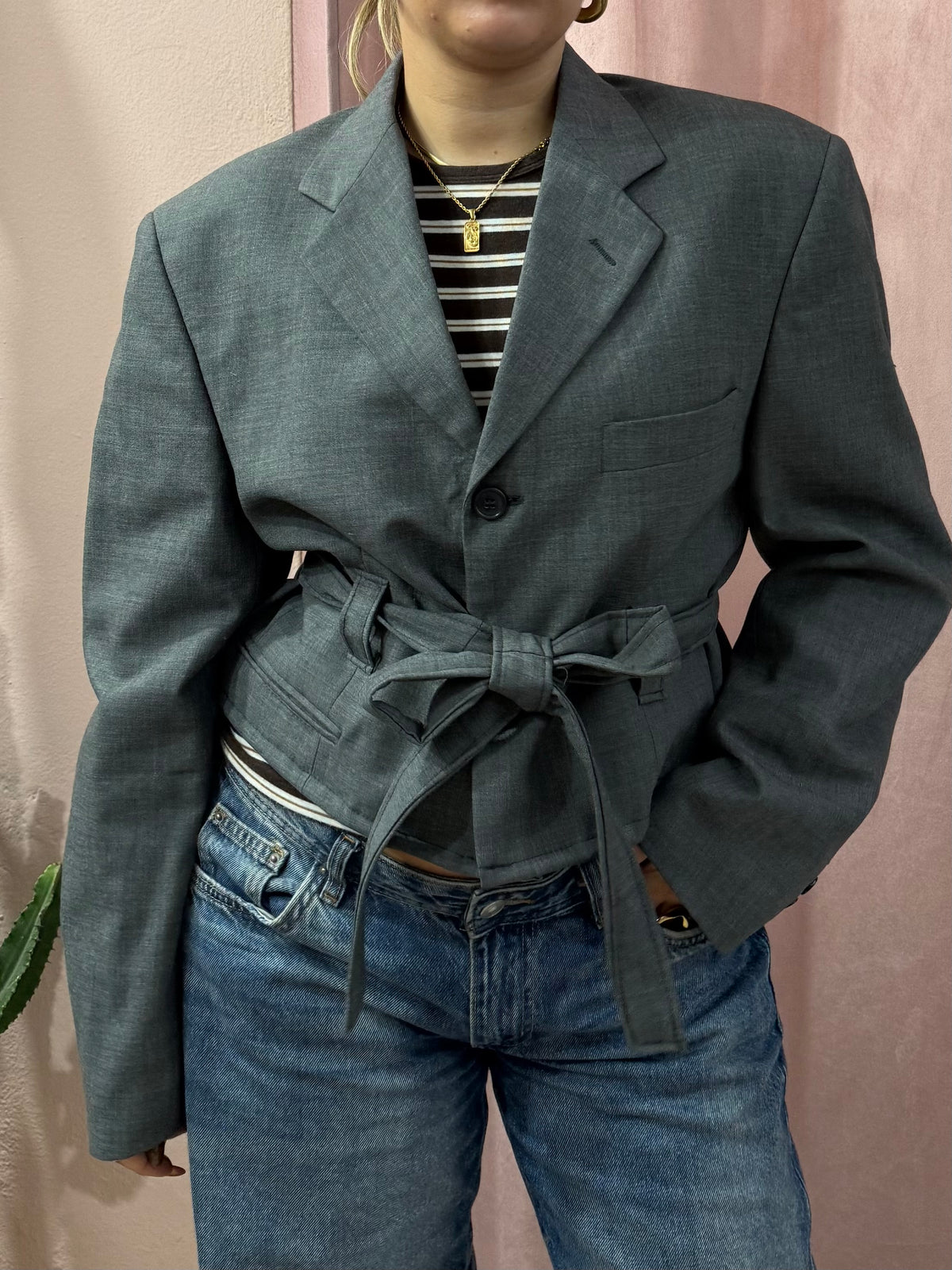 Blazer in lana vergine upcycling antracite