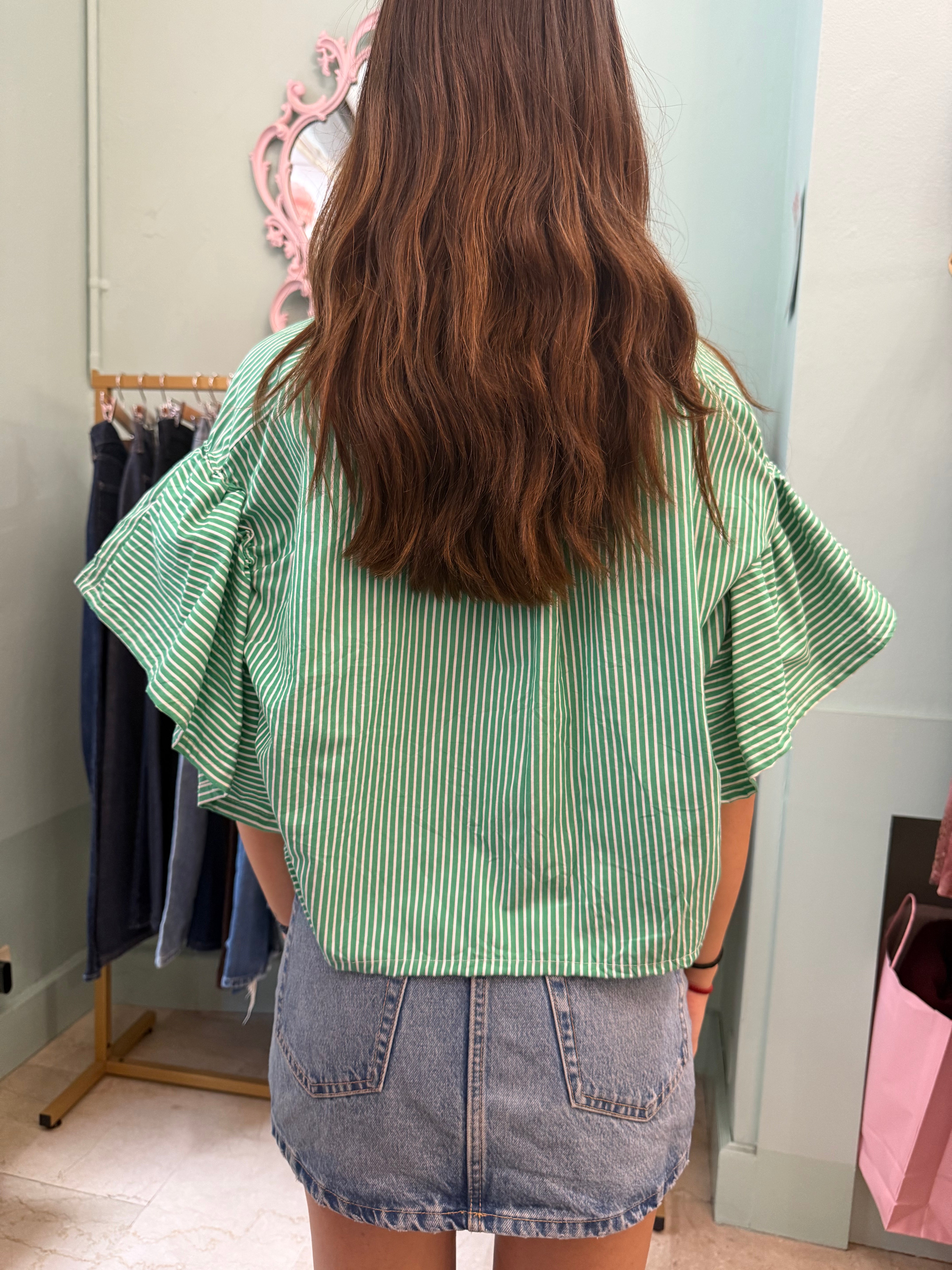 Camicia Ralph Lauren upcycling volant righe verde