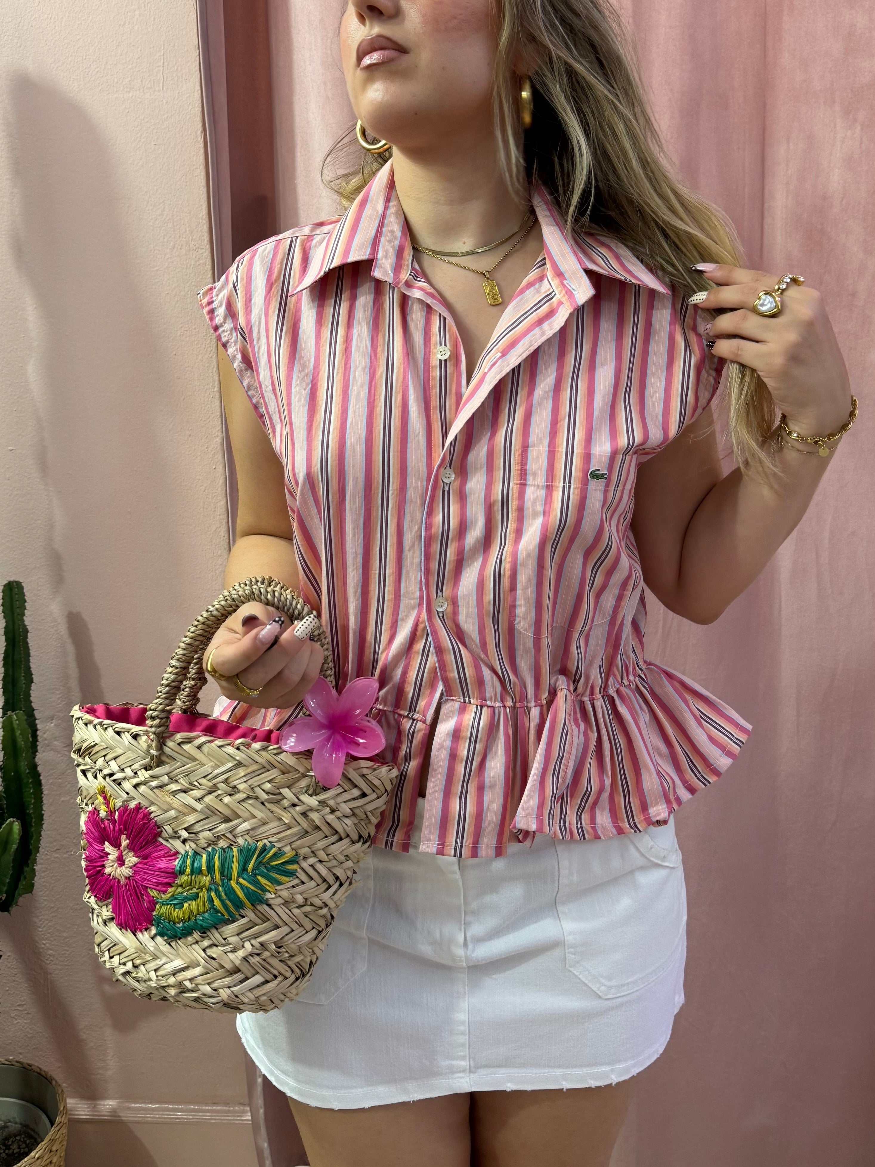 Camicia Lacoste upcycling volant righe rosa
