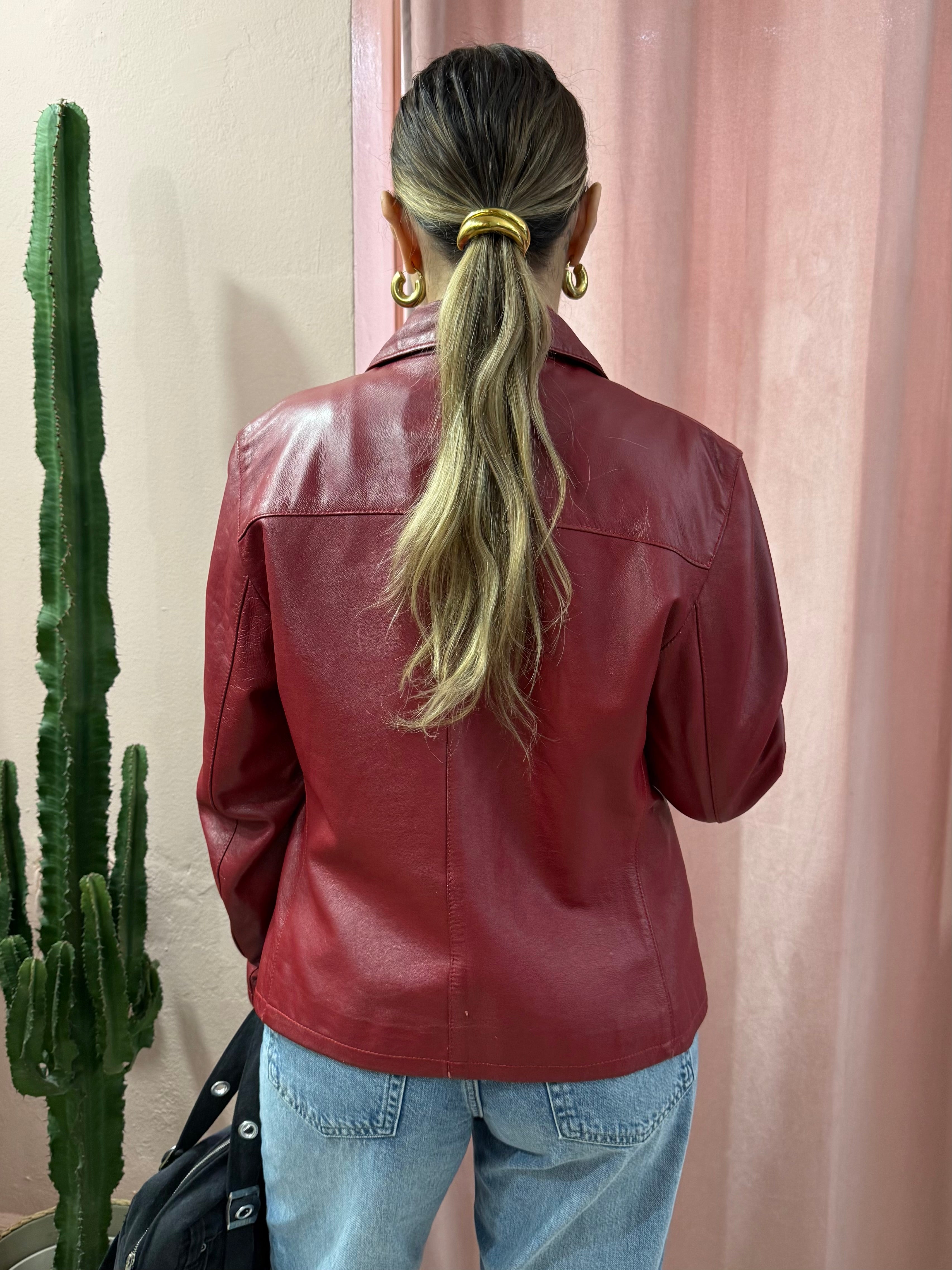 Giacca 00s in vera pelle bordeaux