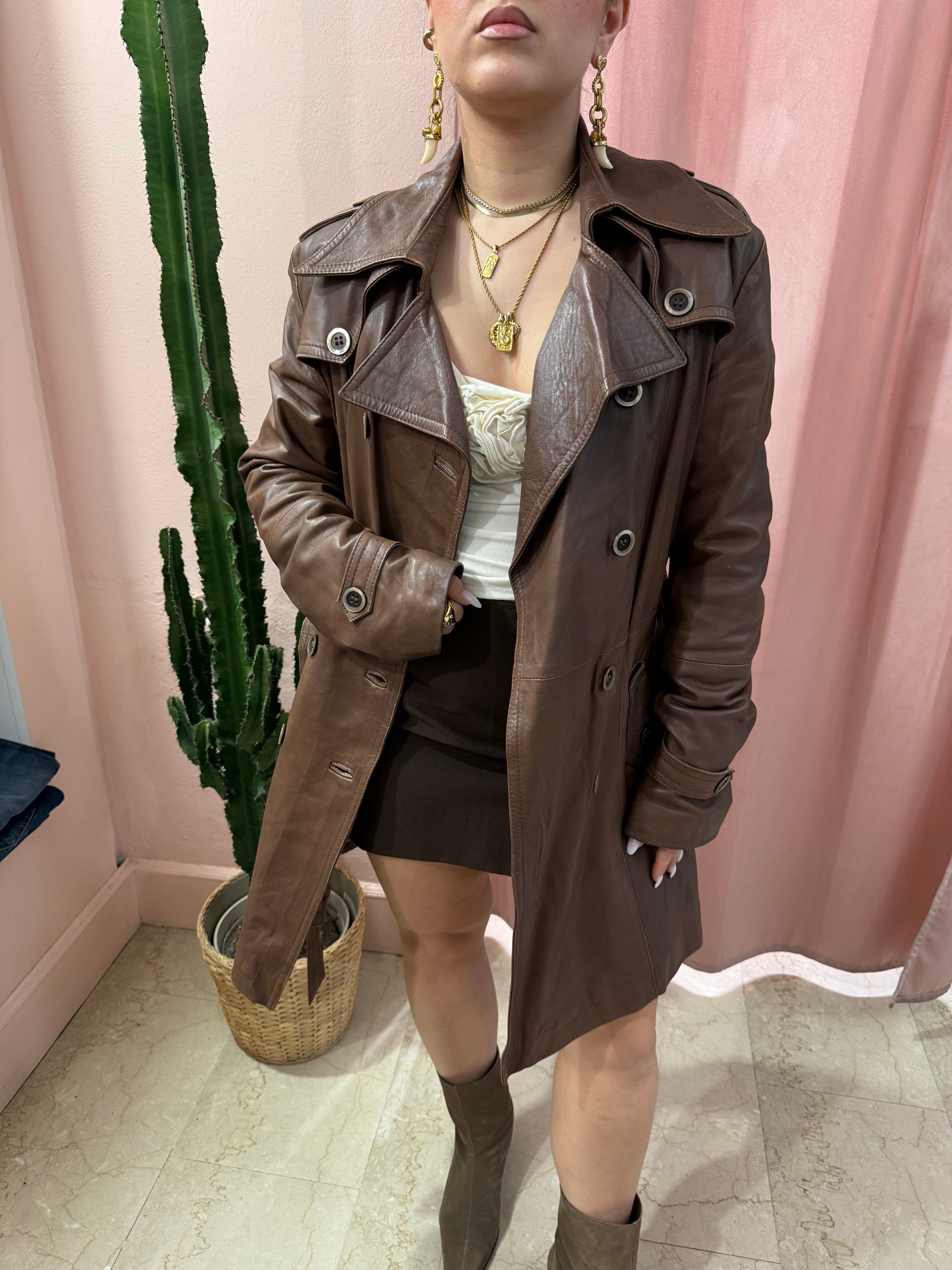 Trench vintage in pelle moka