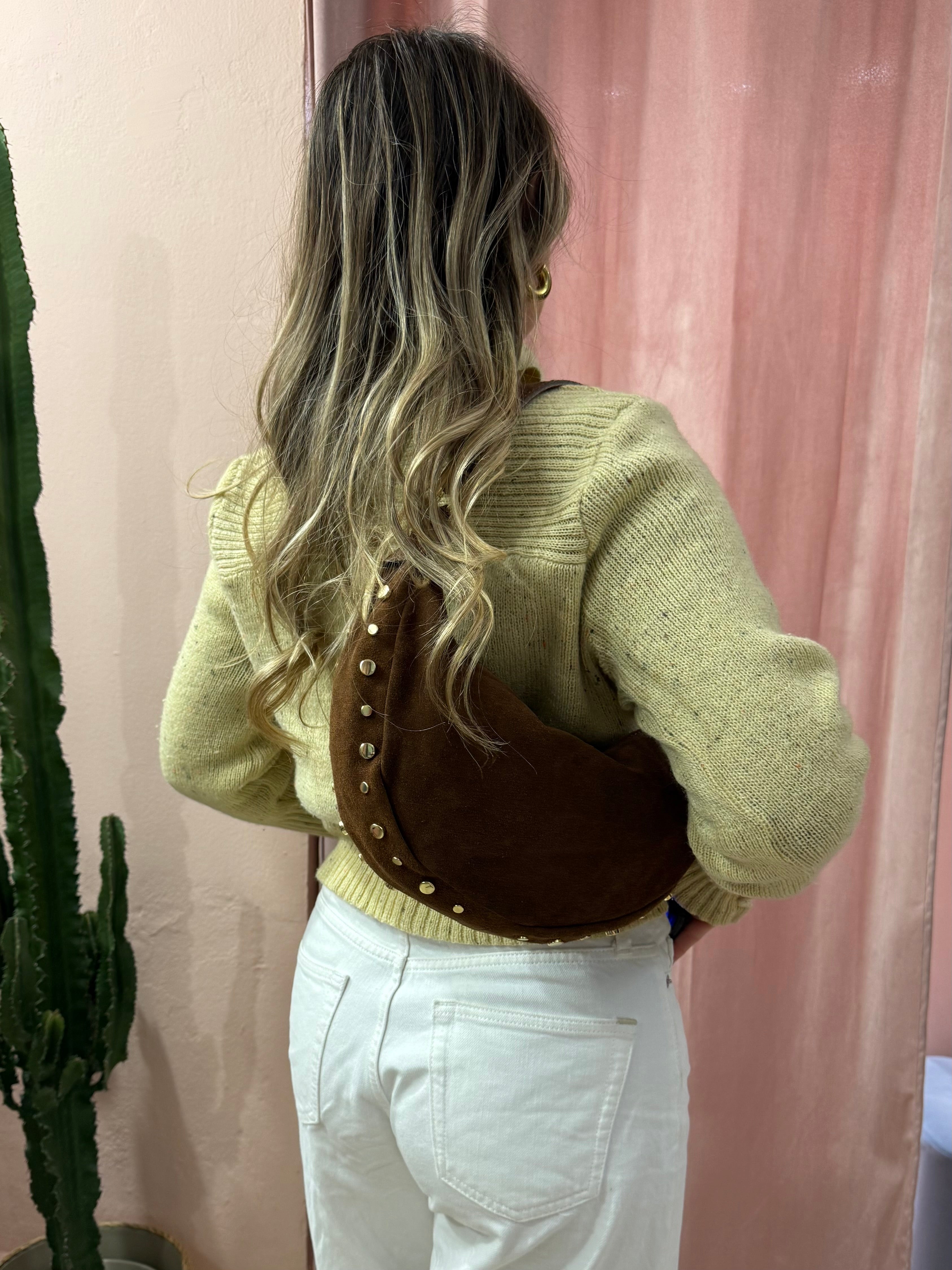 Borsa mezzaluna in vera pelle