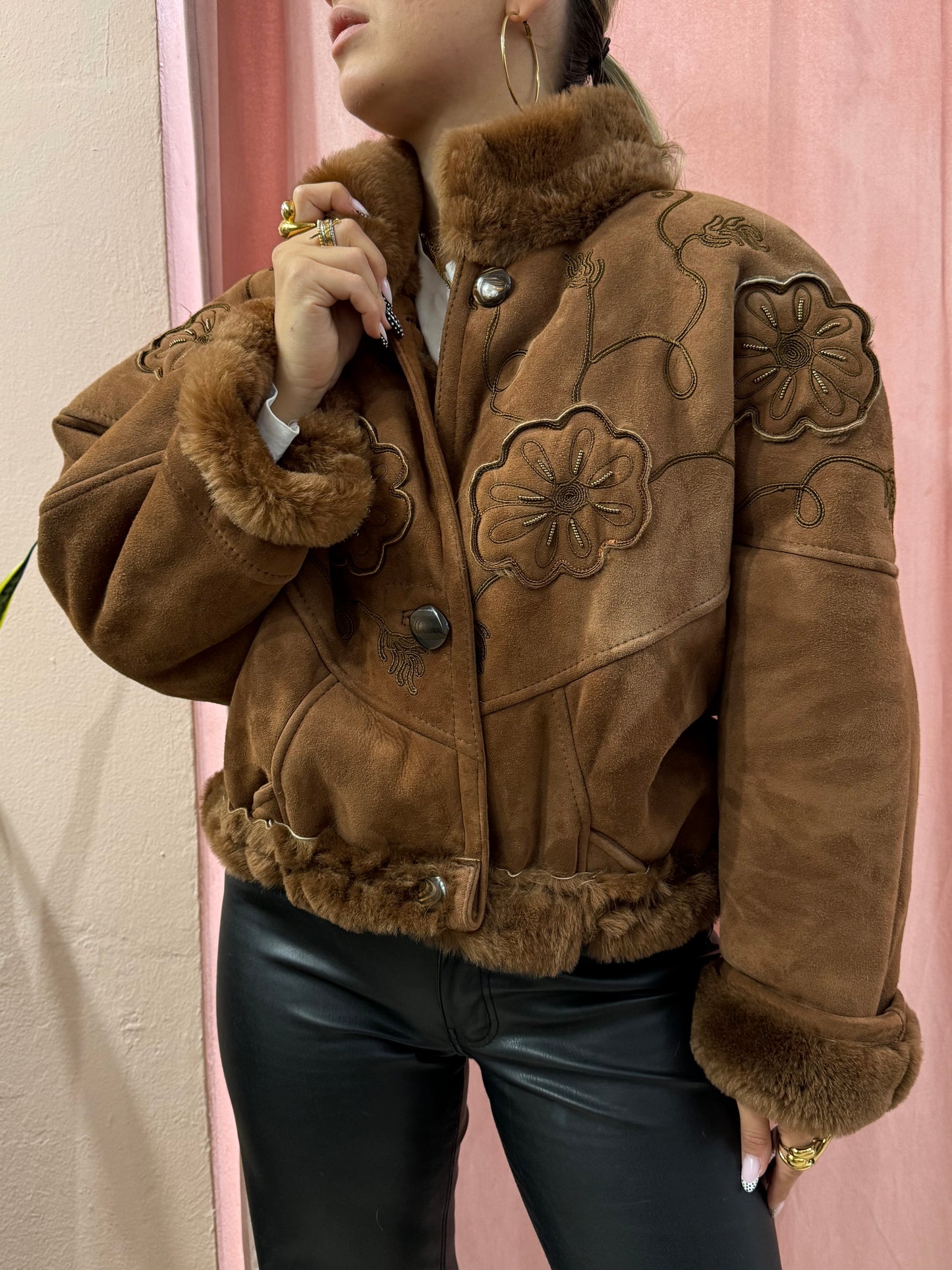 Montone vintage Shearling con ricami
