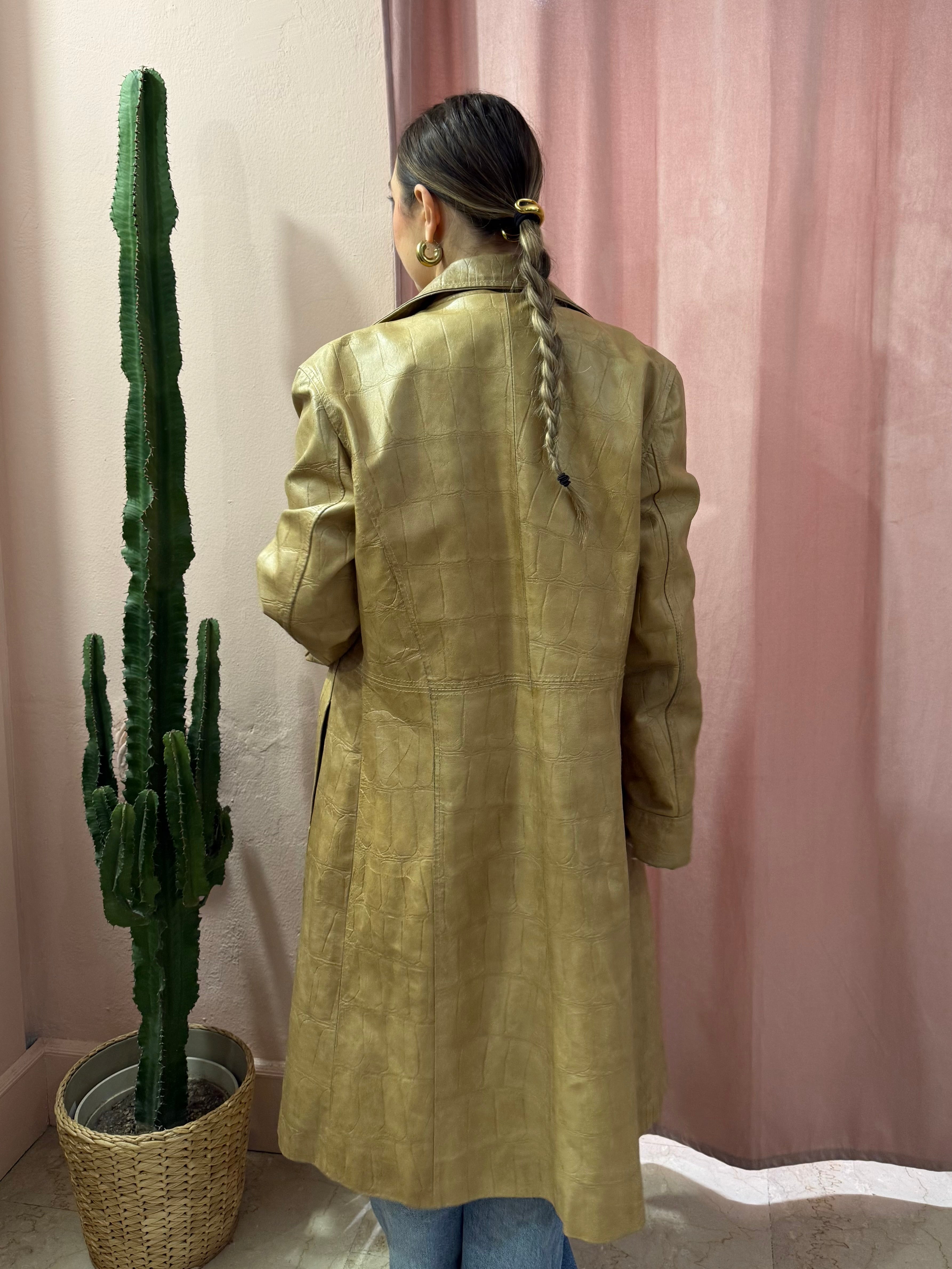Trench in vera pelle effetto cocco