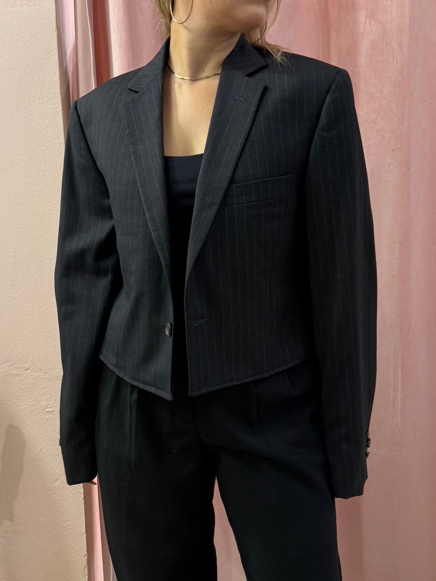 Blazer crop gessato monopetto