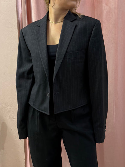 Blazer crop gessato monopetto