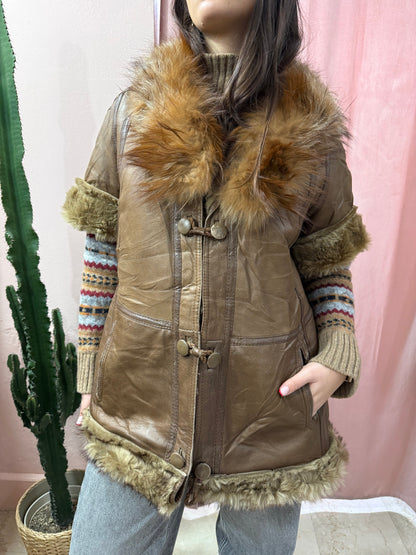 Montone Shearling smanicato collo in volpe