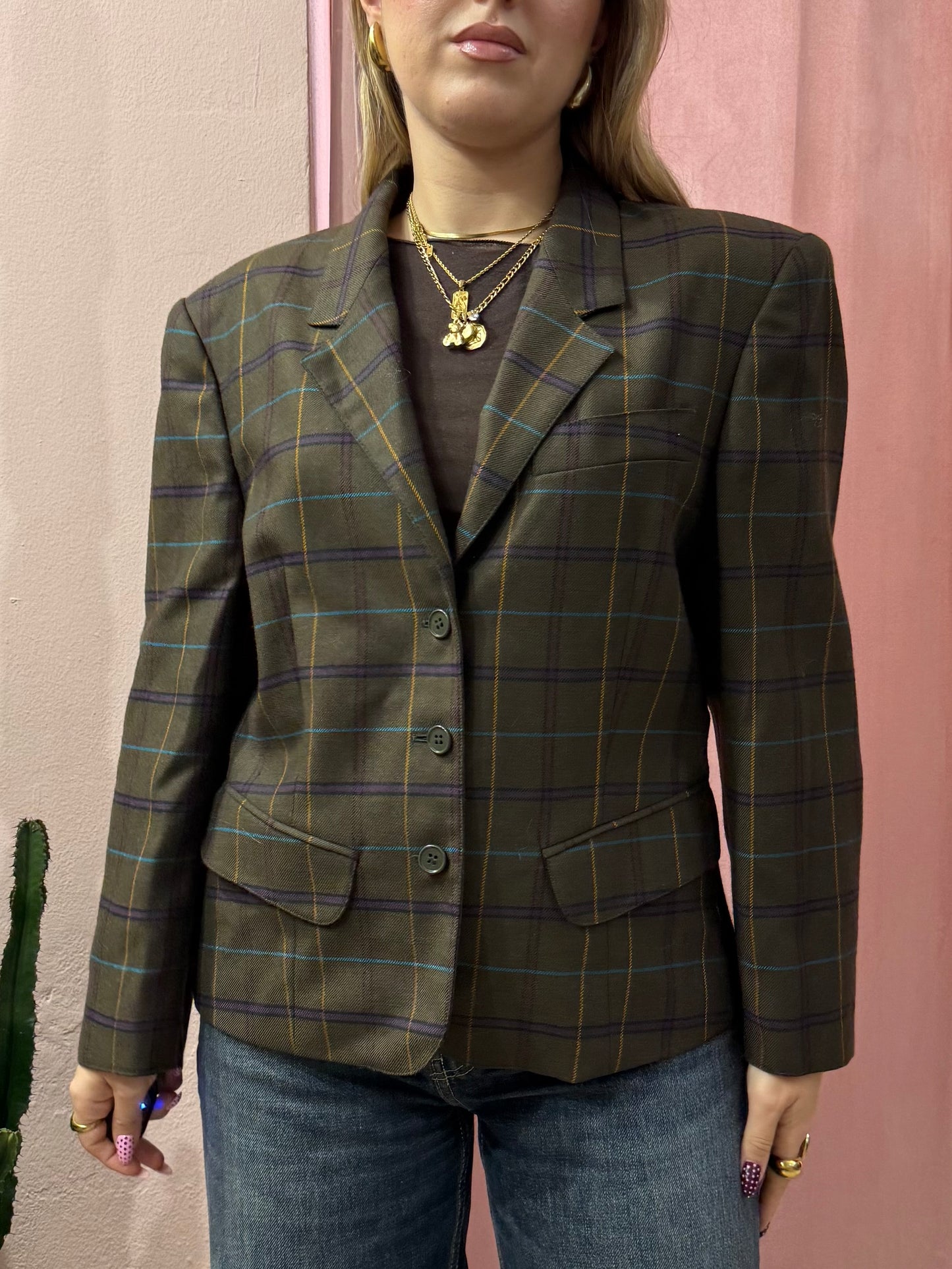 Blazer quadrettato in lana