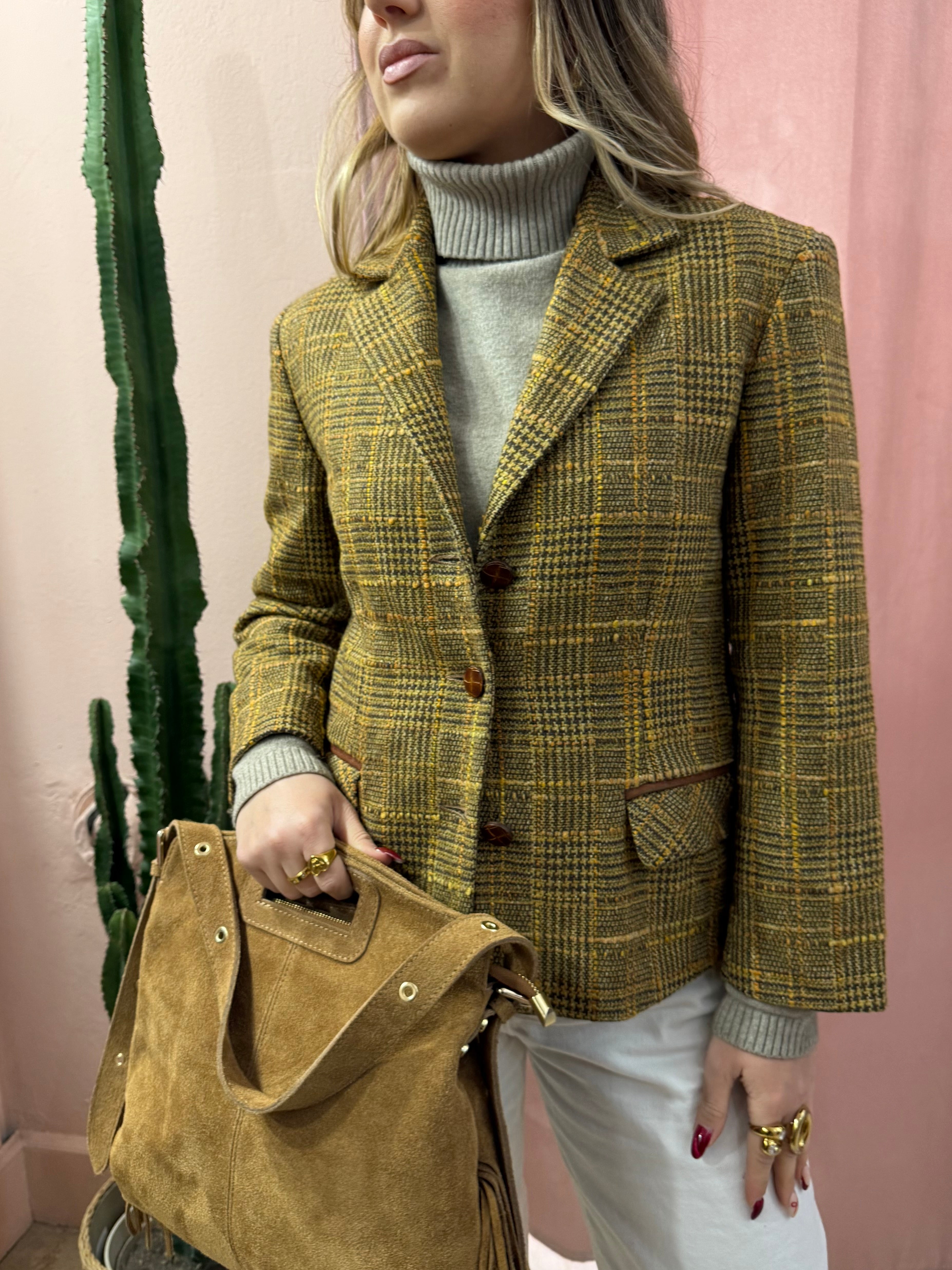 Blazer Principe di Galles giallo misto lana e seta