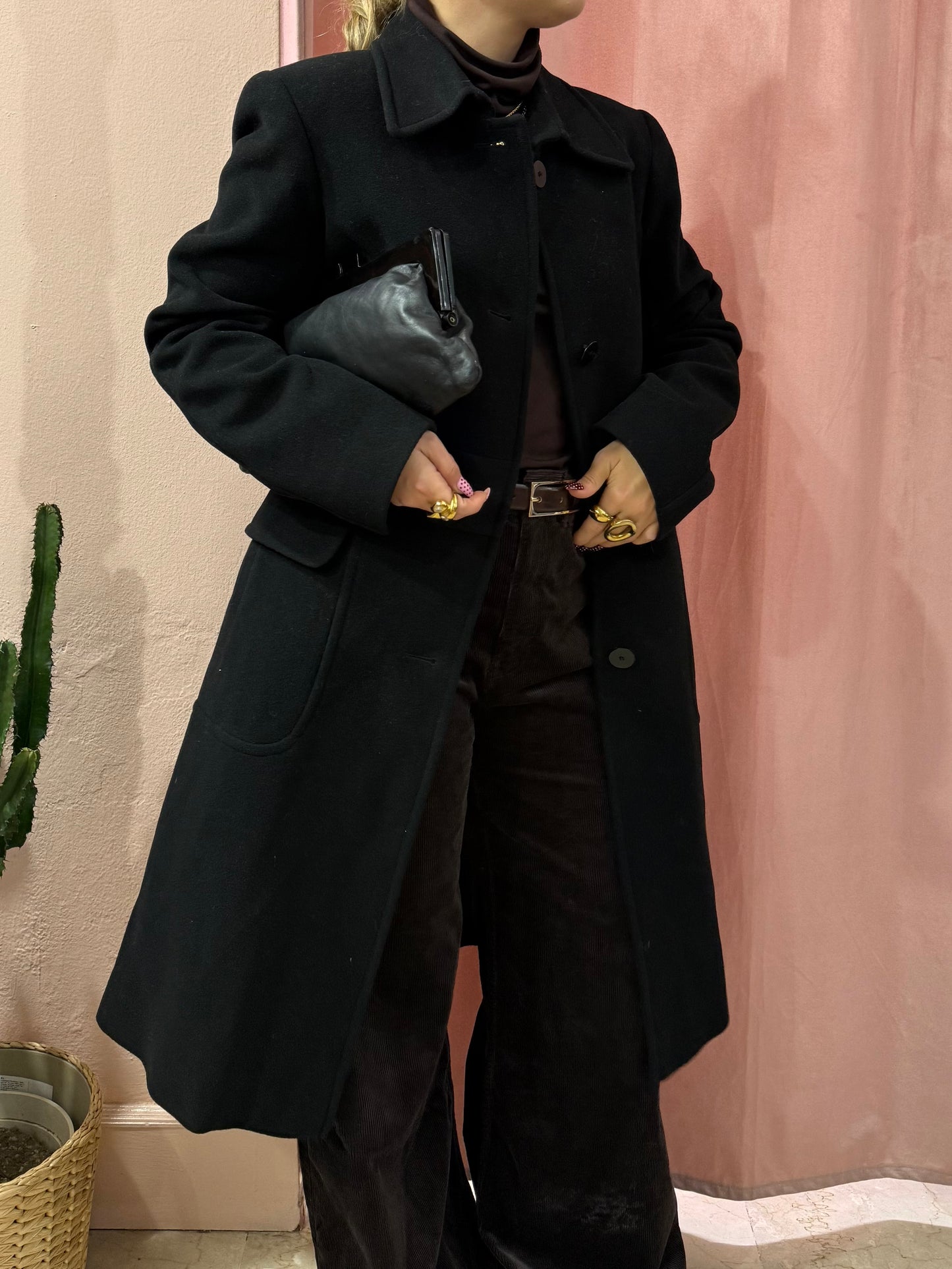 Cappotto DKNY nero in lana e cashmere