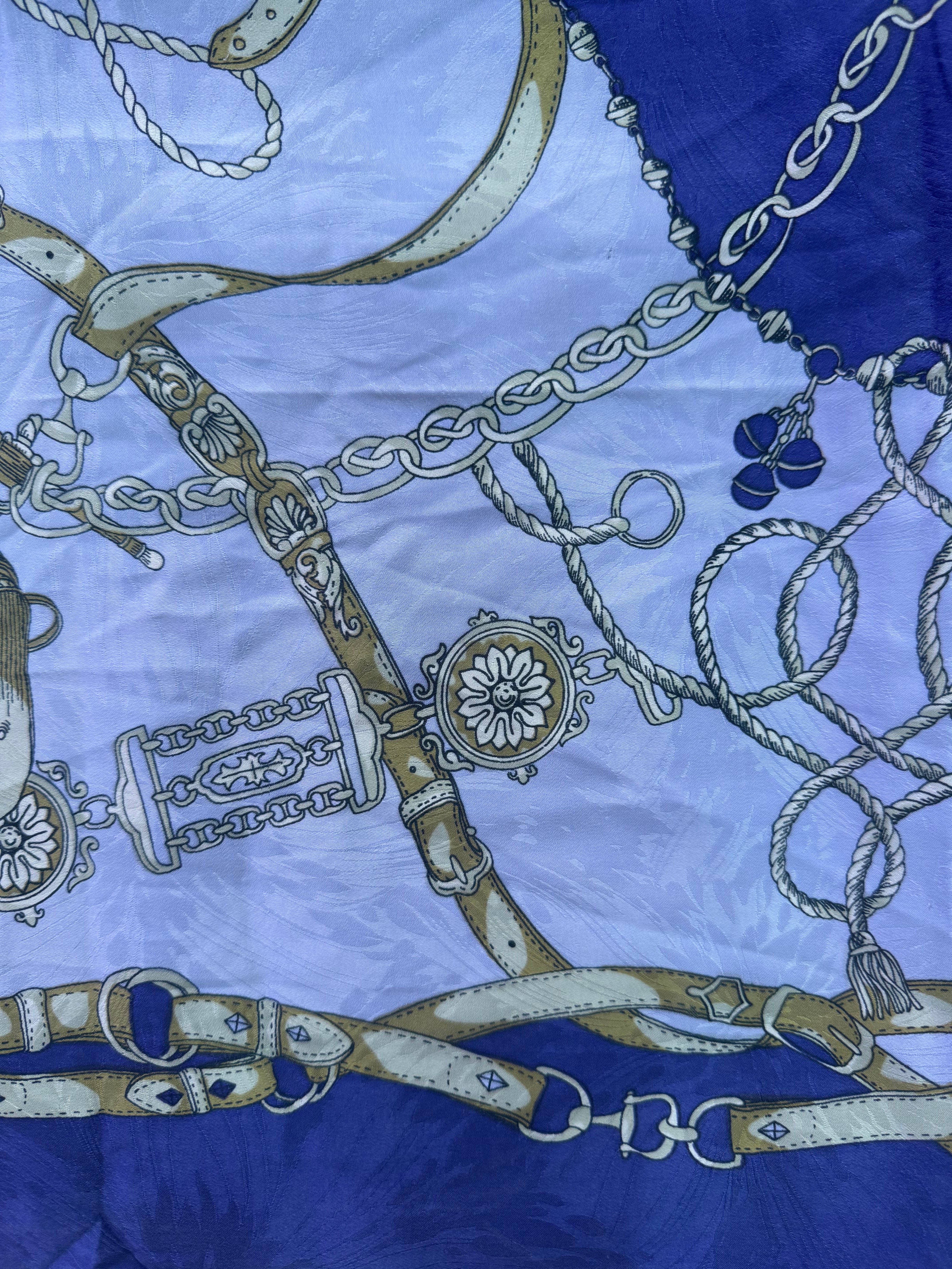 Foulard vintage in pura seta blu e azzurro
