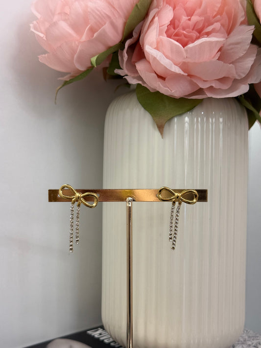 Orecchini pendenti fiocco strass gold/silver