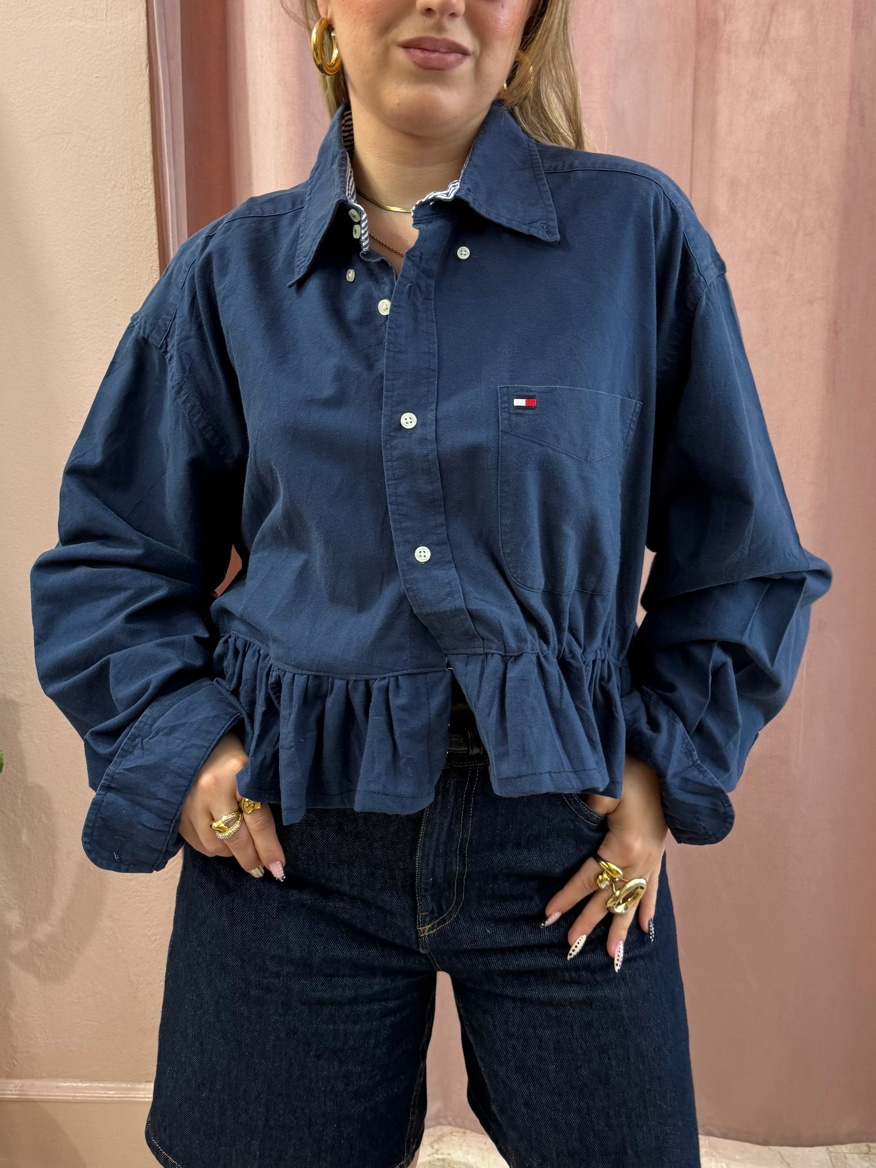 Camicia Tommy Hilfiger upcycling volant blu