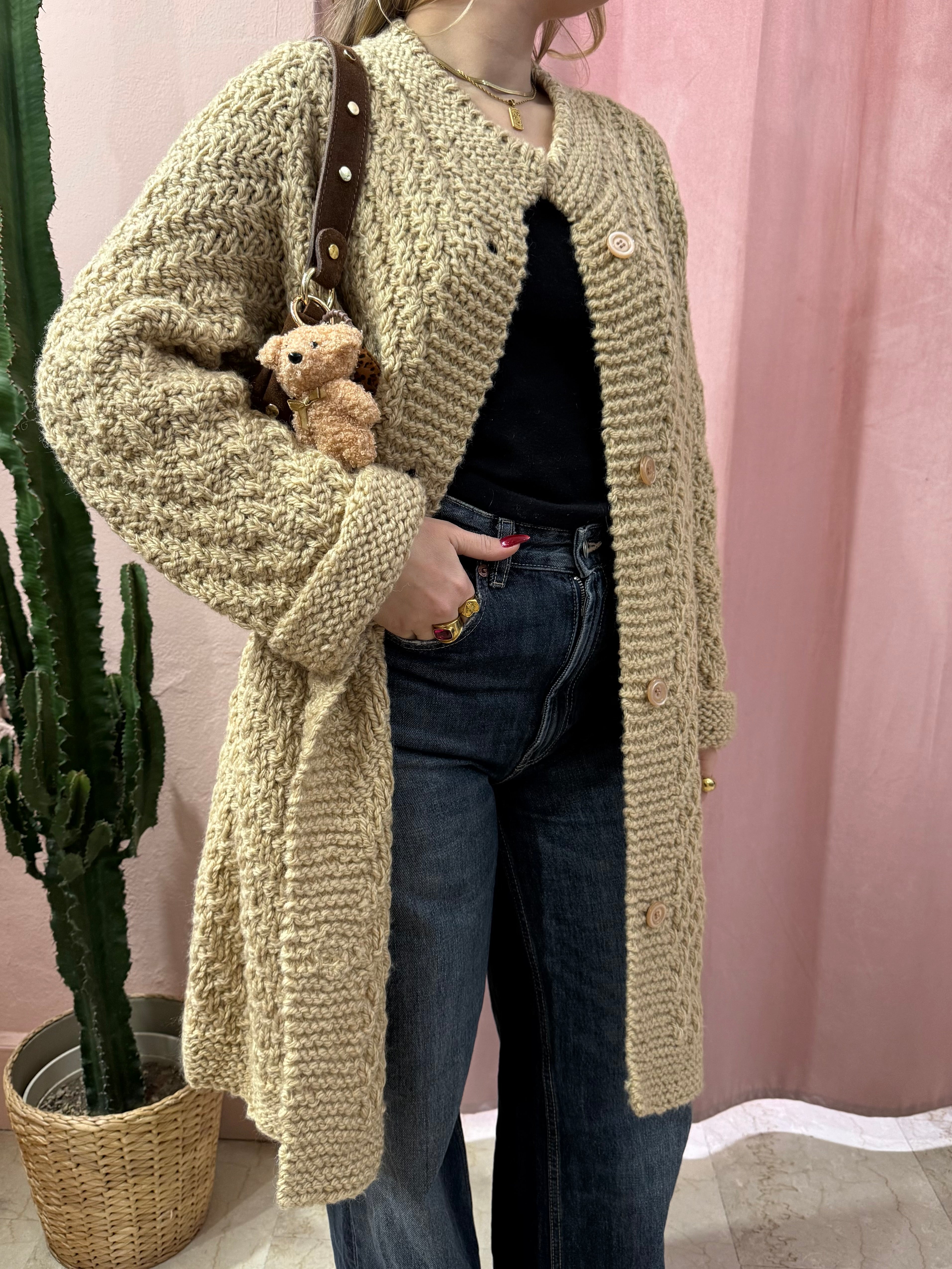 Cardigan in maglia di lana beige