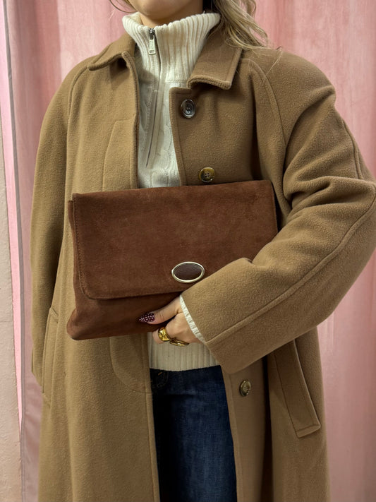 Pochette in vera pelle scamosciata