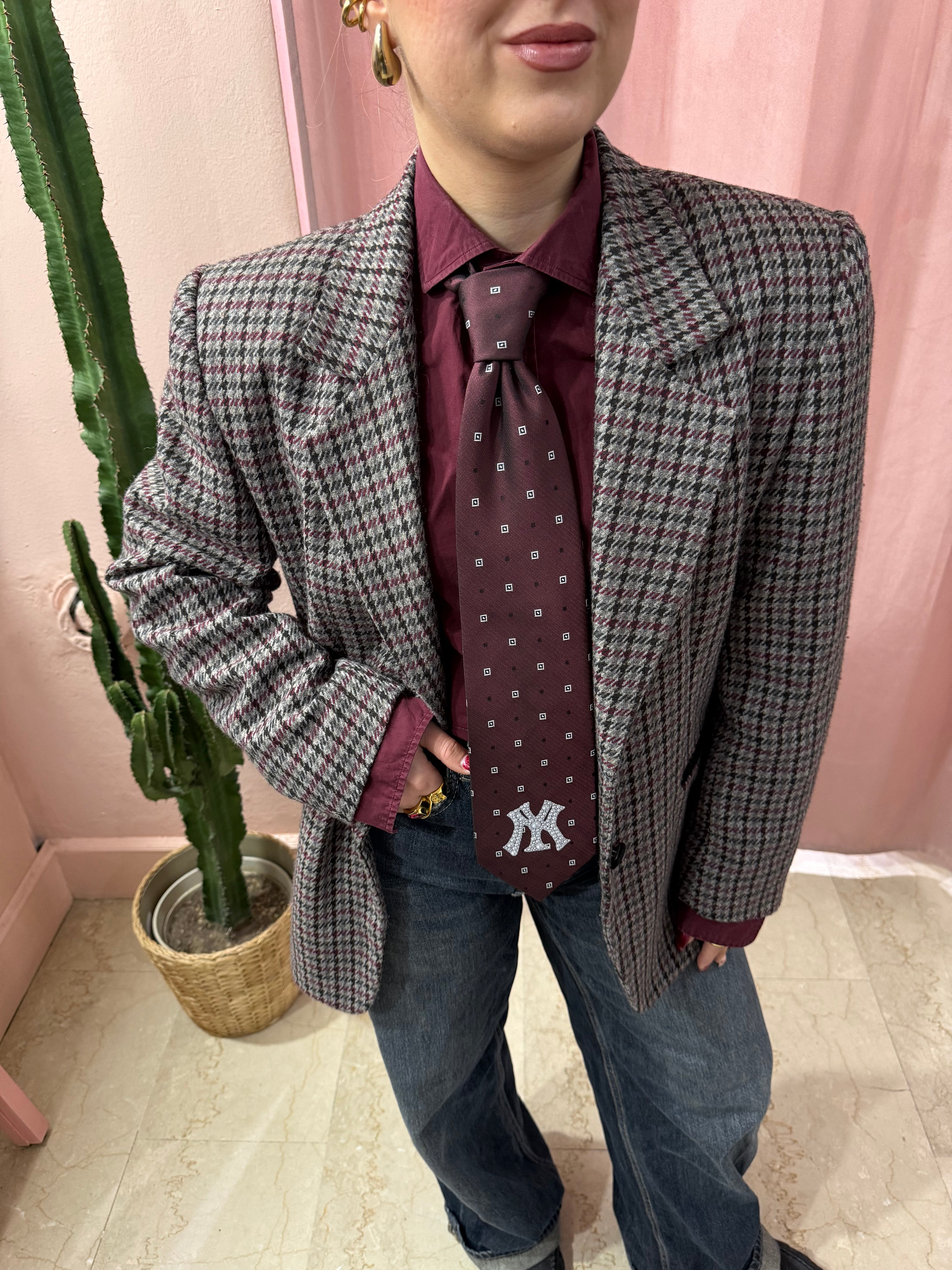 Blazer vintage a quadretti in pura lana