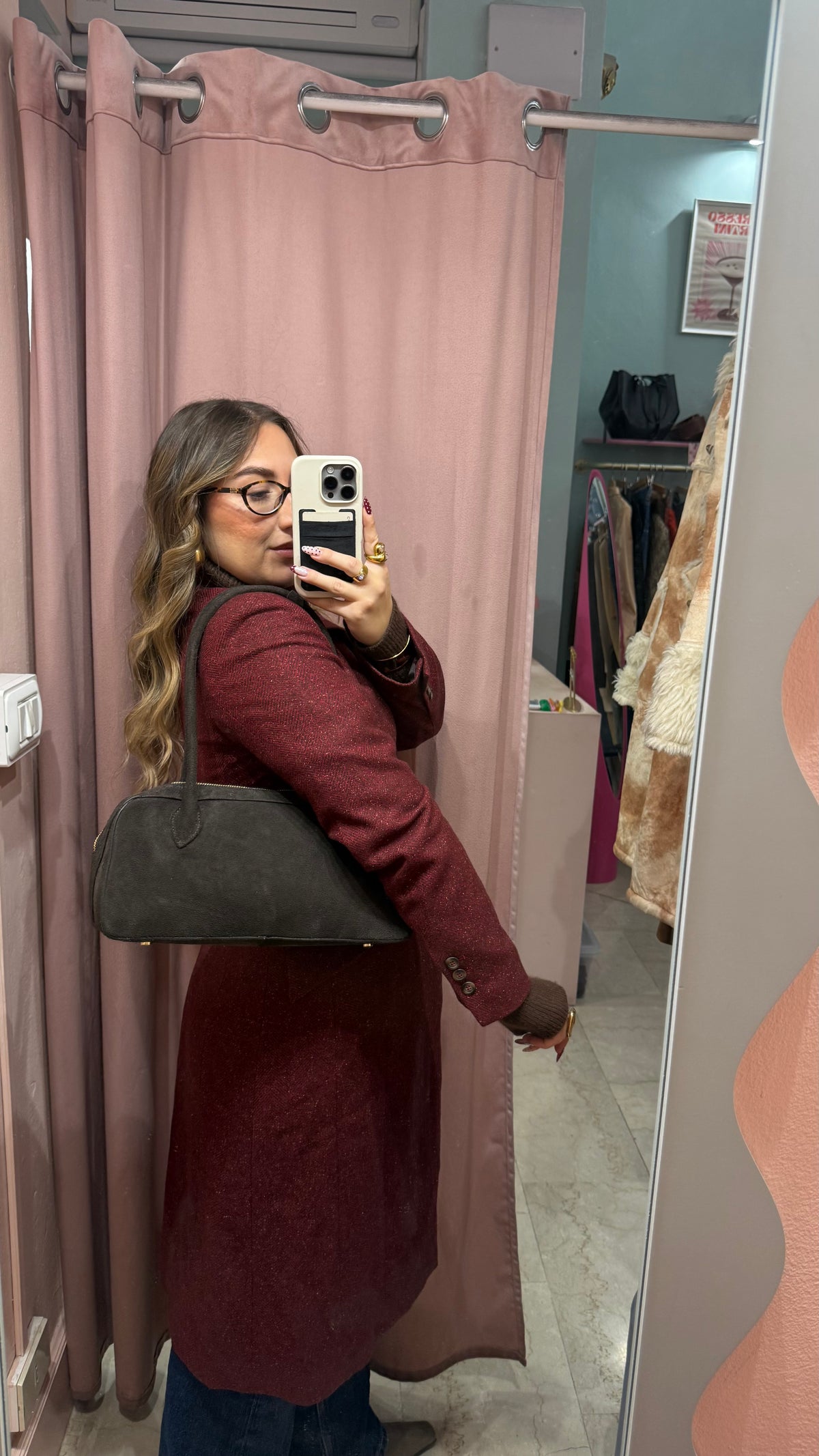 Borsa in vera pelle moro con manici lunghi