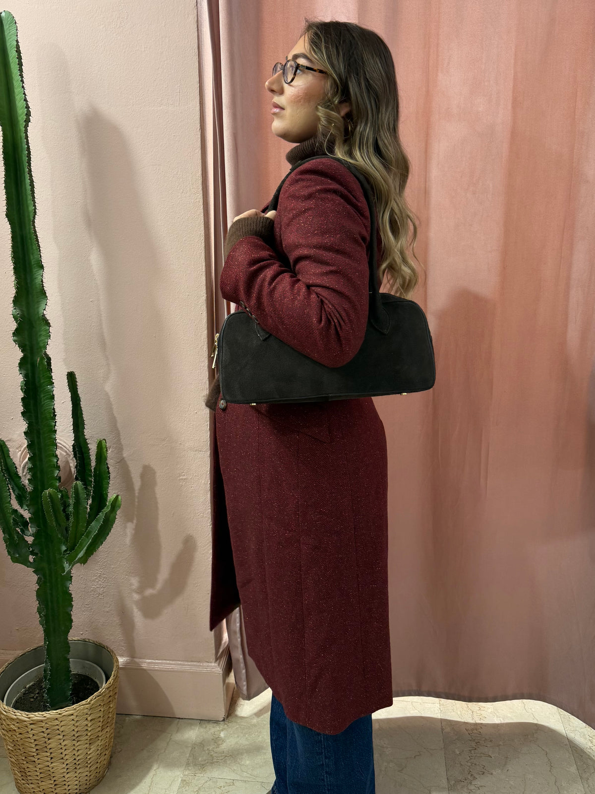 Cappotto bordeaux lana e seta