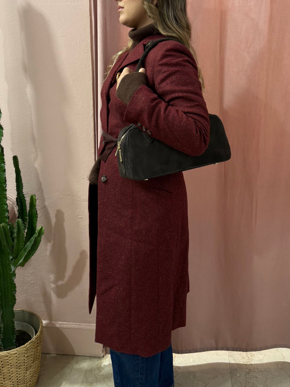 Cappotto bordeaux lana e seta