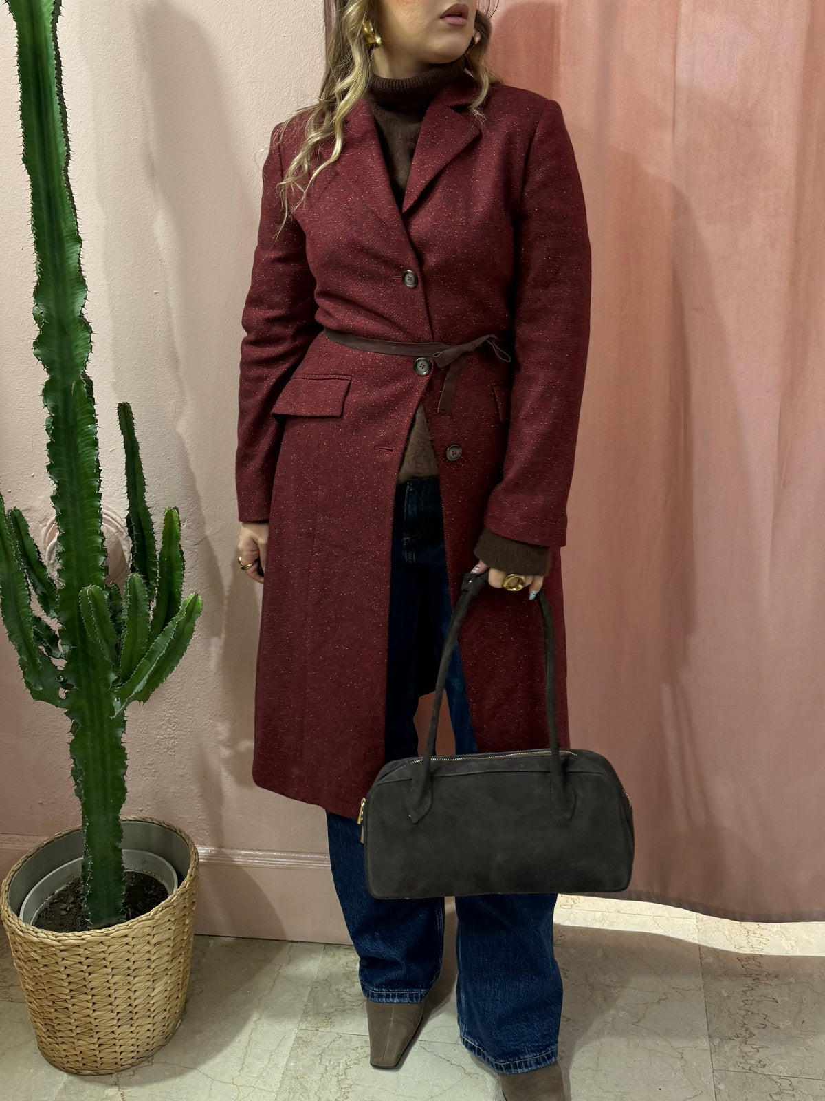 Cappotto bordeaux lana e seta