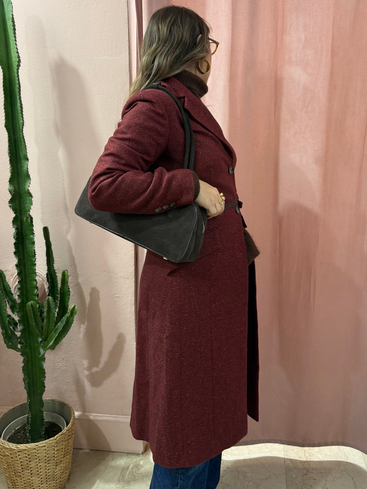 Cappotto bordeaux lana e seta