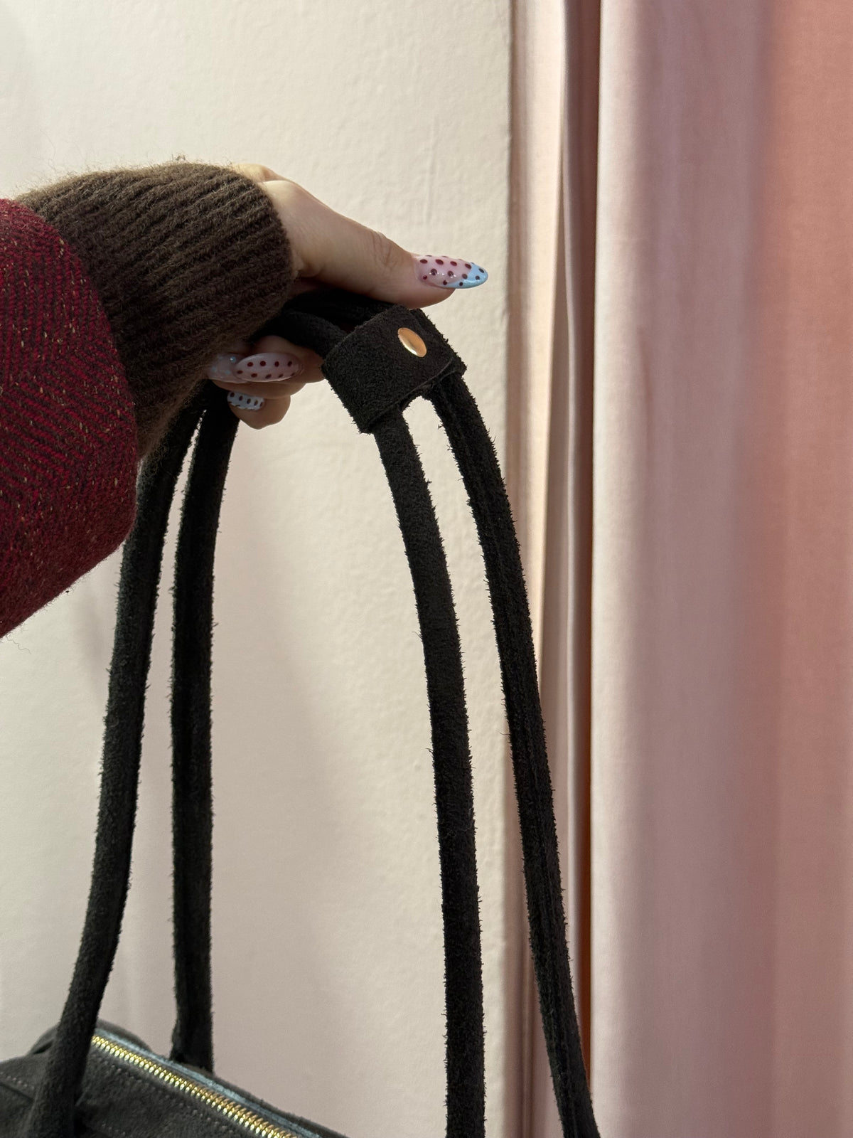 Borsa in vera pelle moro con manici lunghi