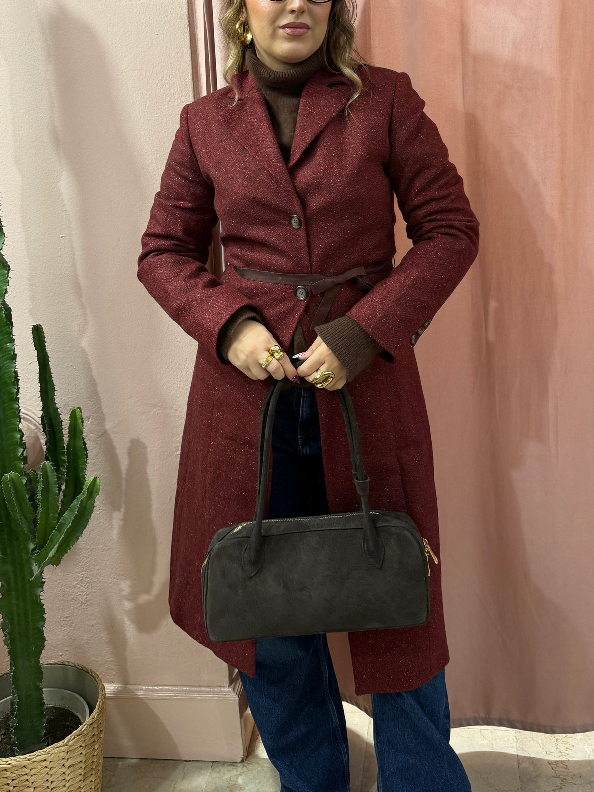Cappotto bordeaux lana e seta