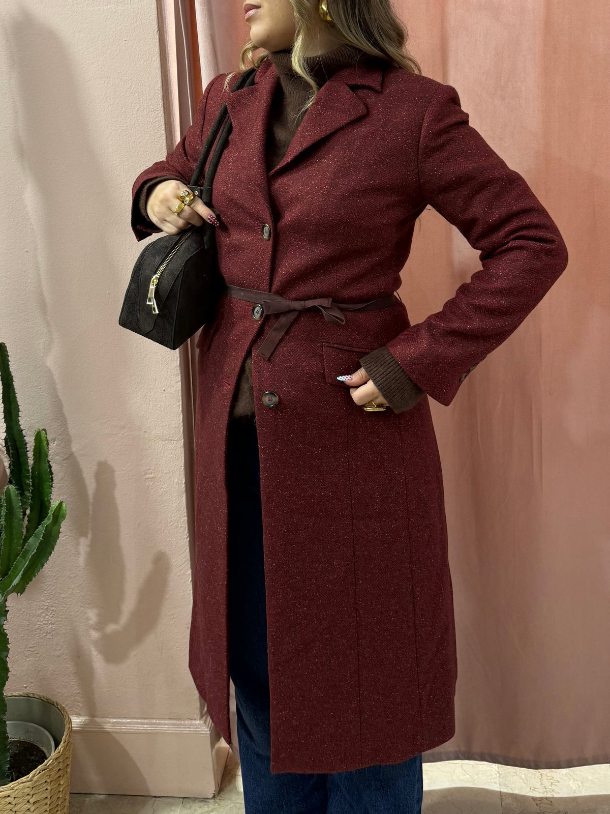 Cappotto bordeaux lana e seta