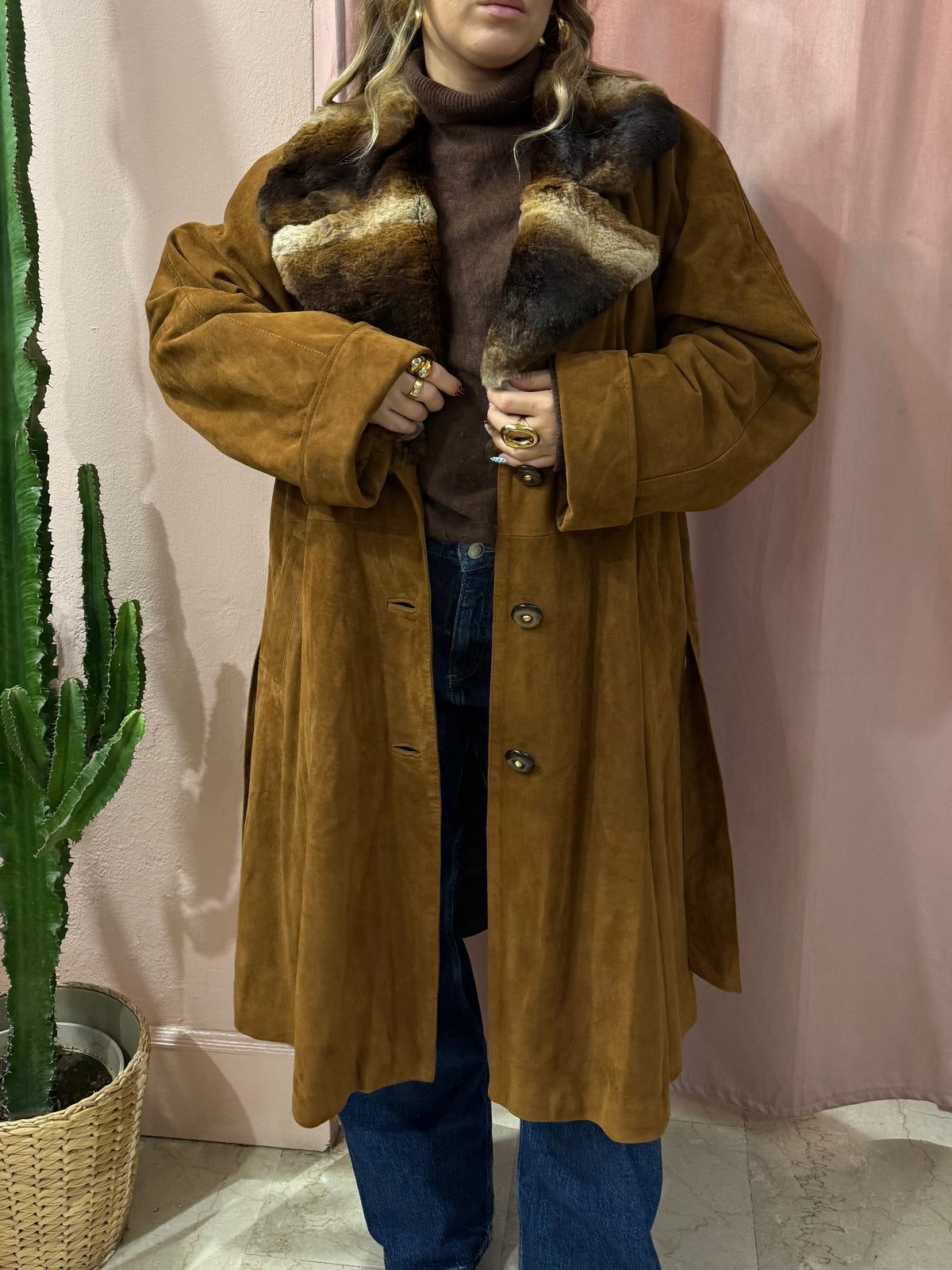 Cappotto trench in vera pelle con pelliccia