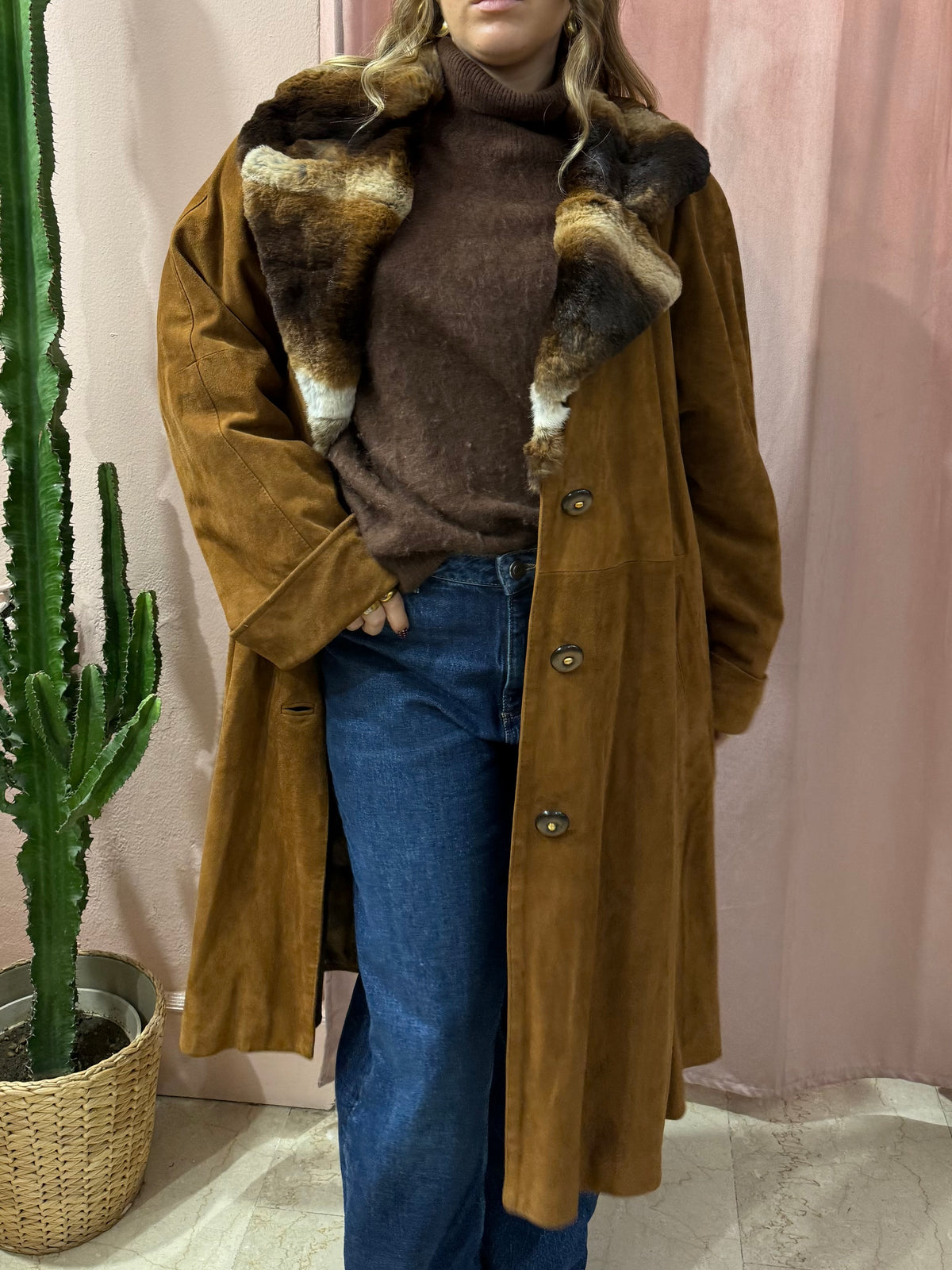 Cappotto trench in vera pelle con pelliccia