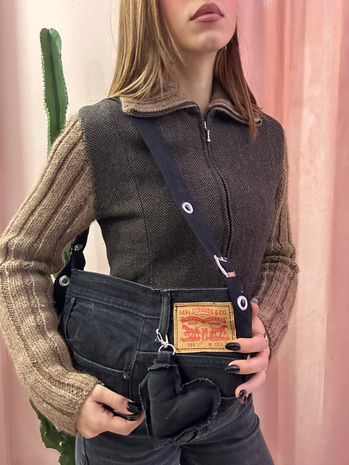 borsa levis baguette upcycling nera