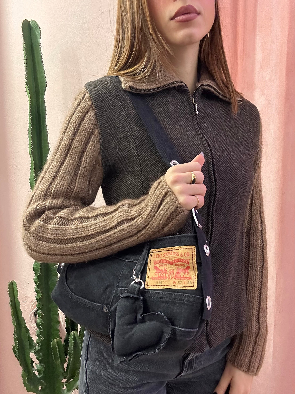 borsa levis baguette upcycling nera